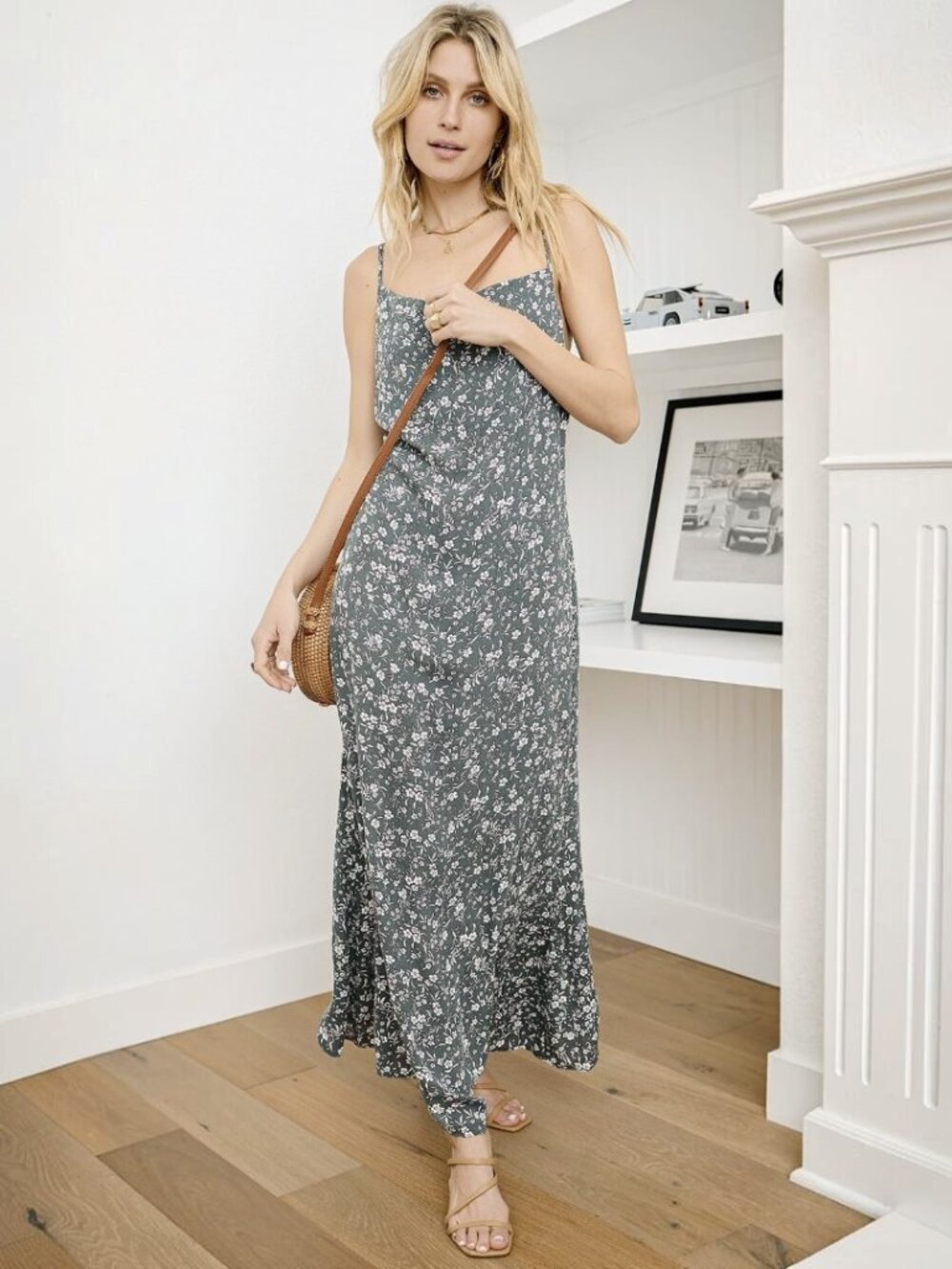 NWT Lulus Would Be Love Olive Green Floral Print Maxi Slip Dress (size S)